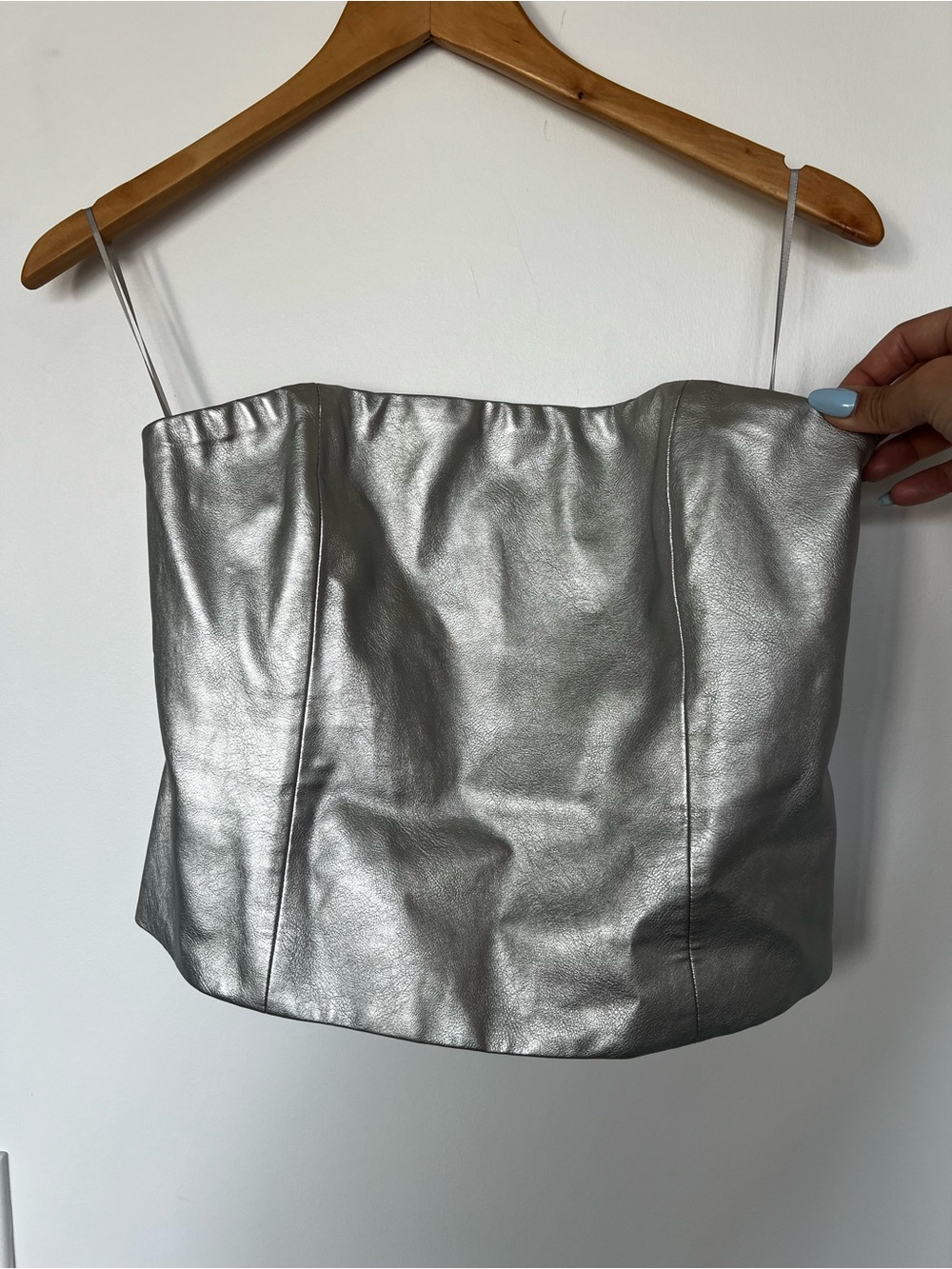 WAYF Silver Metallic Faux Leather Strapless Corset Top Size S Bustier Party